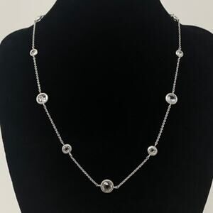 Signed NADRI Round CZ Station Necklace Rhodium Silver 17" plus 2" Extension